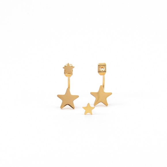 MonaBella Jewelry - Gold Star Ear Jacket Earrings Small Cute Double